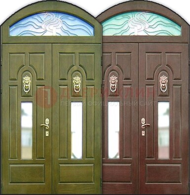 Стальная арочная дверь со стеклом ДА-17 для монолитного дома в Пскове