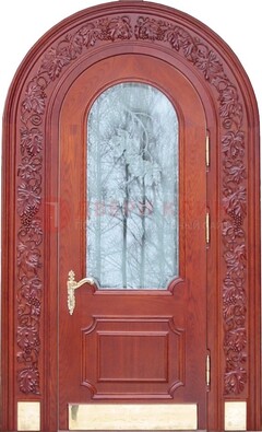Толстая металлическая арочная дверь со стеклом ДА-20 в Пскове