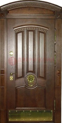 Хорошая стальная арочная дверь с декоративным элементом ДА-23 в Пскове