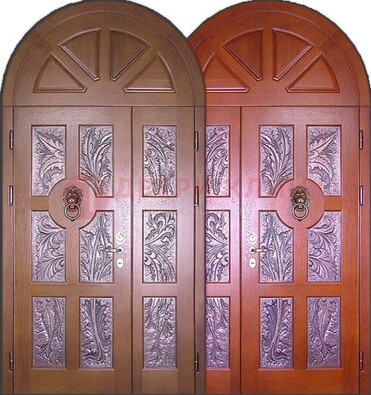 Металлическая арочная дверь со стеклом ДА-28 в коттедж в Пскове