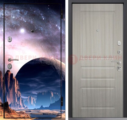 Железная дверь с фотопечатью космоса и планеты ДФ-50 в Пскове