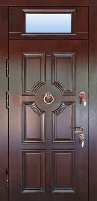 Стальная дверь с фрамугой в классическом стиле ДФГ-18 в Пскове