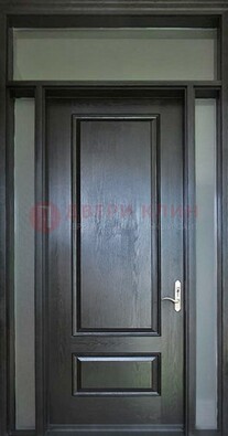 Черная металлическая дверь с фрамугами и стеклом ДФГ-24 в Пскове