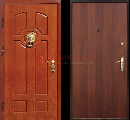 Оранжевая стальная дверь с МДФ ламинат внутри ДМ-18 в квартиру в Пскове