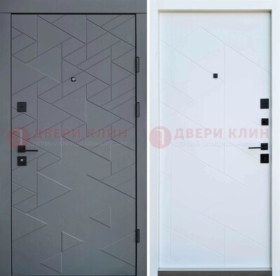 Серая металлическая дверь МДФ с узором  ДМ-224 в Пскове