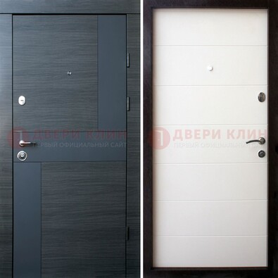 Черная стальная дверь c МДФ в молочном цвете ДМ-235 в Пскове