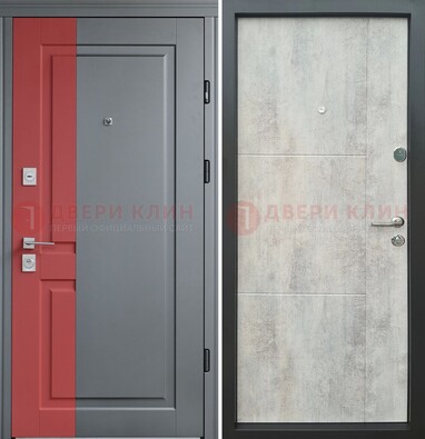 Серая с красной полосой металлическая дверь МДФ ДМ-245 в Пскове