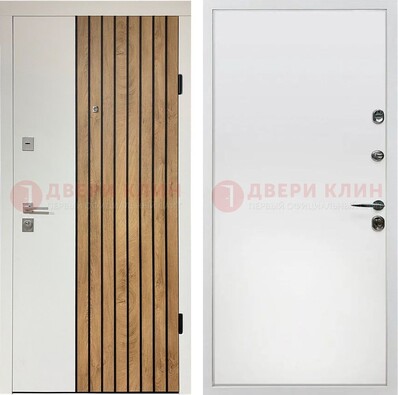 Белая с коричневой вставкой филенчатая дверь МДФ ДМ-278 в Пскове