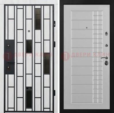 Белая с черными элементами железная дверь МДФ ДМ-282 в Пскове