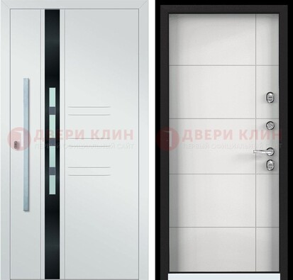 Металлическая дверь в белом цвете с МДФ ДМ-323 в Пскове