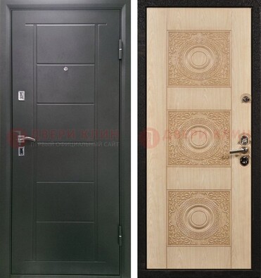 Темная железная дверь с МДФ в квартиру ДМ-344 в Пскове