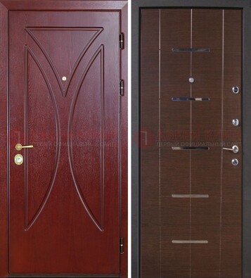 Темно-красная железная дверь с МДФ ДМ-370 в Пскове