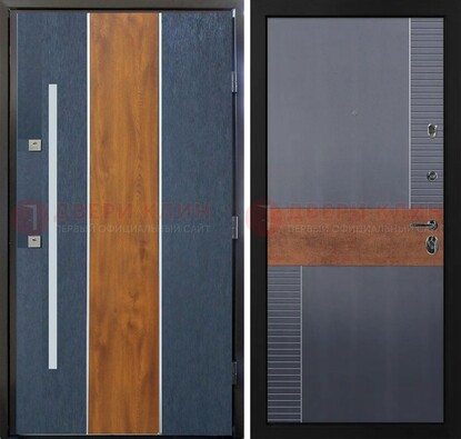 Темная металлическая дверь МДФ со вставками ДМ-411 в Пскове