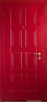 Красная стальная дверь с МДФ с рисунком ДМ-94 в квартиру в Пскове