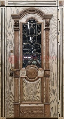 Железная дверь с массивом дуба со стеклом и ковкой ДМД-47 в Пскове