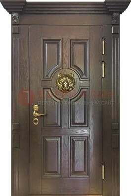 Коричневая металлическая дверь с массивом дуба ДМД-50 в Пскове