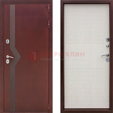 Бордовая металлическая дверь с порошковым напылением ДП-100 в Пскове
