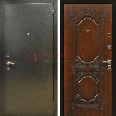 Входная дверь Темное серебро с порошковым покрытием и МДФ с узором ДП-293 в Пскове