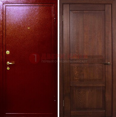 Красная железная дверь с порошковым окрасом ДП-58 в Пскове