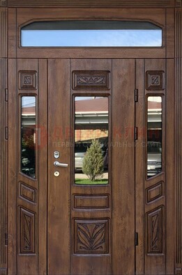 Парадная стальная дверь Винорит со стеклом и резьбой ДПР-97 в Пскове