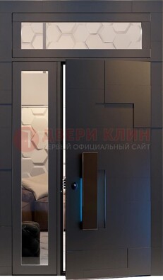 Чёрная двухстворчатая металлическая дверь со стеклом ДС-64 в Пскове