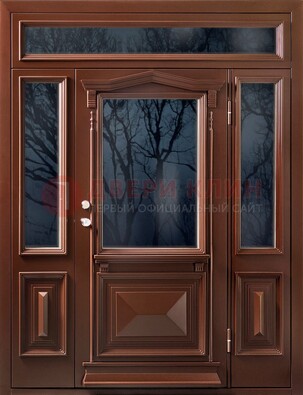 Коричневая металлическая дверь со стеклом ДС-67 в Пскове