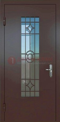 Входная металлическая дверь со стеклом для дома ДС-6 в Пскове