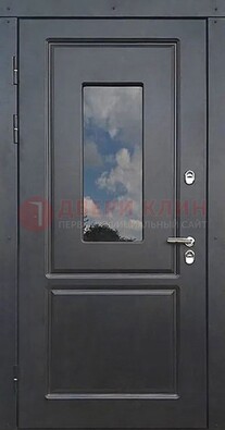 Чёрная металлическая дверь со стеклом ДС-77 в Пскове