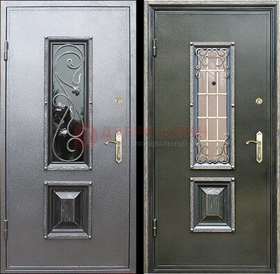 Звукоизоляционная металлическая дверь со стеклом и ковкой ДСК-12 в Пскове