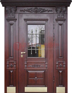 Железная парадная дверь массив дуба со стеклом и ковкой ДСК-175 в Пскове