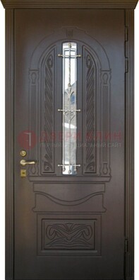 Стальная дверь стекло с ковкой и узором ДСК-194 в Пскове