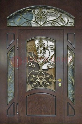 Входная дверь Винорит со стеклом и ковкой и фрамугами ДСК-213 в Пскове