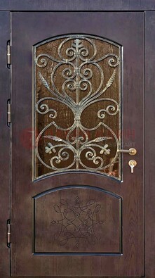Стальная дверь Винорит со стеклом и ковкой и резьбой ДСК-214 в Пскове