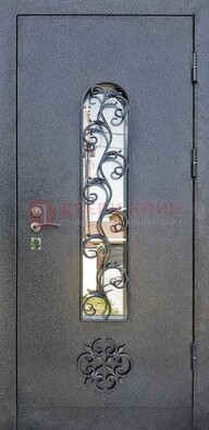 Темная стальная дверь Порошок со стеклом и ковкой ДСК-217 в Пскове