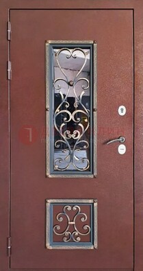Уличная дверь Порошок со стеклом и ковкой для дома ДСК-218 в Пскове