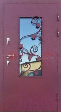 Железная дверь Порошок со стеклом и ковкой лозы ДСК-220 в Пскове