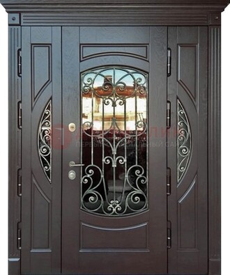 Полуторная железная дверь Винорит со стеклом и ковкой ДСК-231 в Пскове