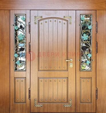 Железная дверь Винорит со стеклом и ковкой лозы ДСК-236 в Пскове