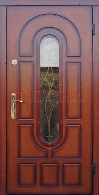 Яркая металлическая дверь Винорит со стеклом и ковкой ДСК-268 в Пскове