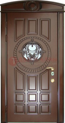Шоколадная металлическая дверь Винорит со стеклом и ковкой ДСК-269 в Пскове