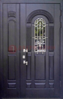 Входная дверь Винорит со стеклом и ковкой с узором ДСК-270 в Пскове