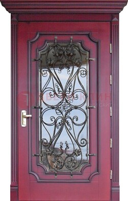 Красная стальная дверь Винорит со стеклом и ковкой ДСК-271 в Пскове
