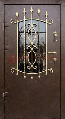 Стальная дверь Порошок со стеклом и ковкой для дома ДСК-280 в Пскове