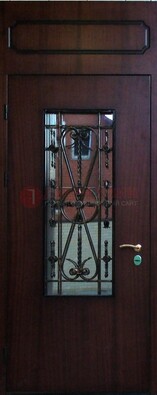 Высокая стальная дверь со стеклом и ковкой ДСК-32 в Пскове