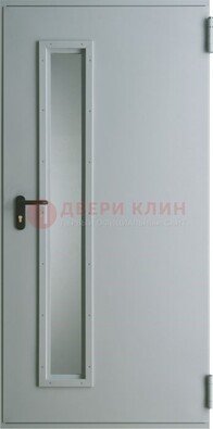 Белая железная техническая дверь со вставкой из стекла ДТ-9 в Пскове
