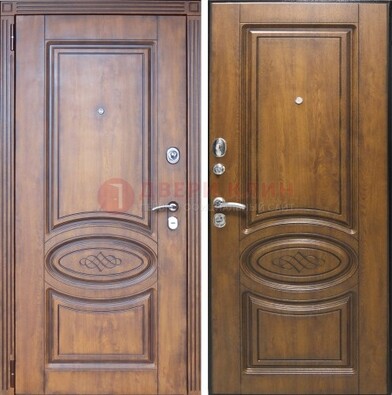 Коричневая металлическая дверь с виноритом ДВТ-10 в Пскове