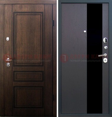 Входная дверь Итальянский орех с виноритом МДФ с черным стеклом ДВТ-119 в Пскове