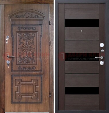 Стальная коричневая филенчатая дверь с виноритом и светлой МДФ ДВТ-122 в Пскове