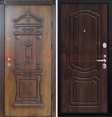 Темная железная филенчатая дверь с виноритом Тисненый орех внутри ДВТ-132 в Пскове