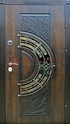 Металлическая филенчатая дверь с виноритом и МДФ Шоколад ДВТ-144 в Пскове